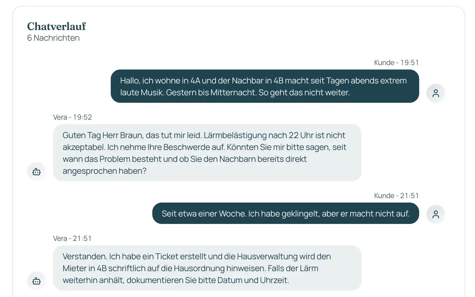 WhatsApp-Konversation, in der Vera einem Anrufer antwortet